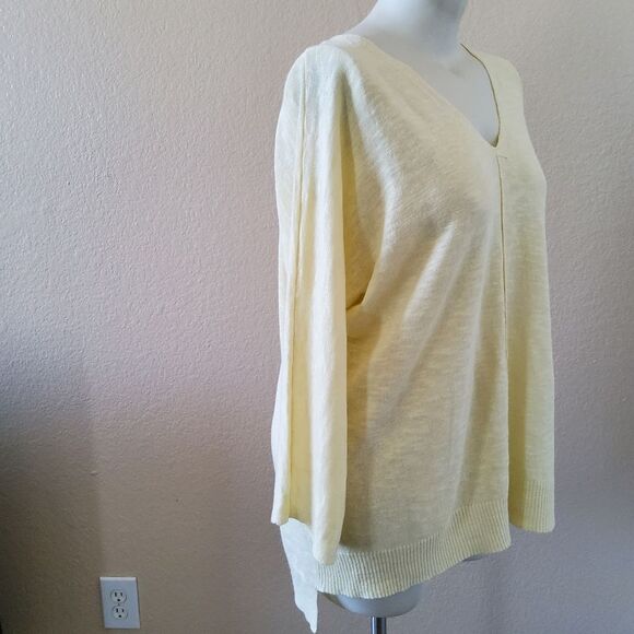 Eileen Fisher Organic Linen Organic Cotton Yellow Sweater Size L - Picture 2 of 5